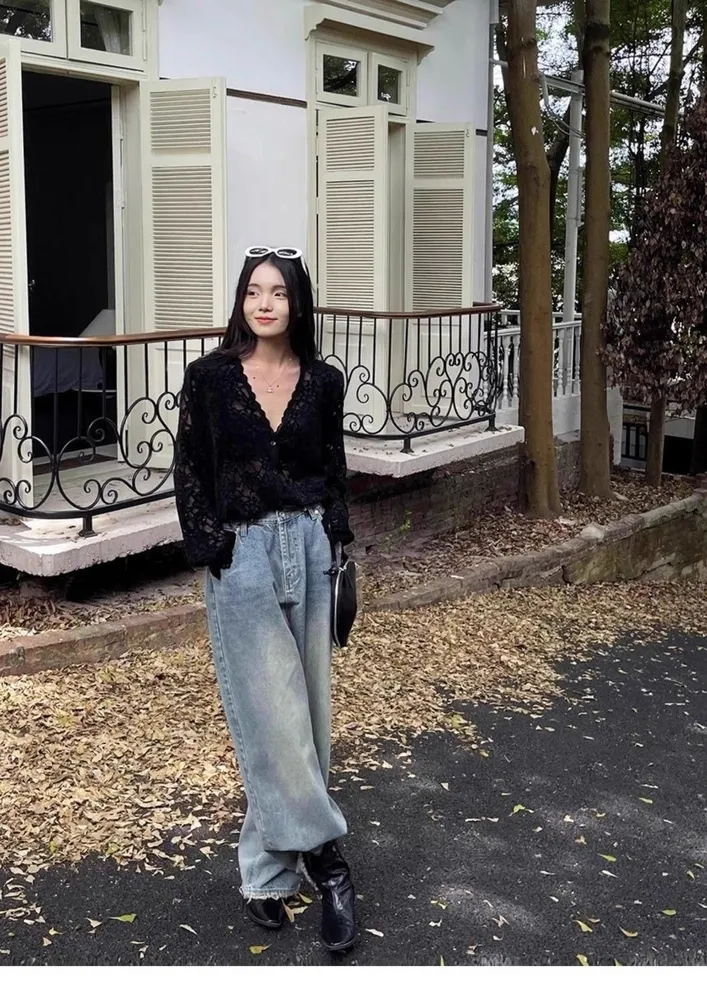 Loose Black Lace Sheer Shirt