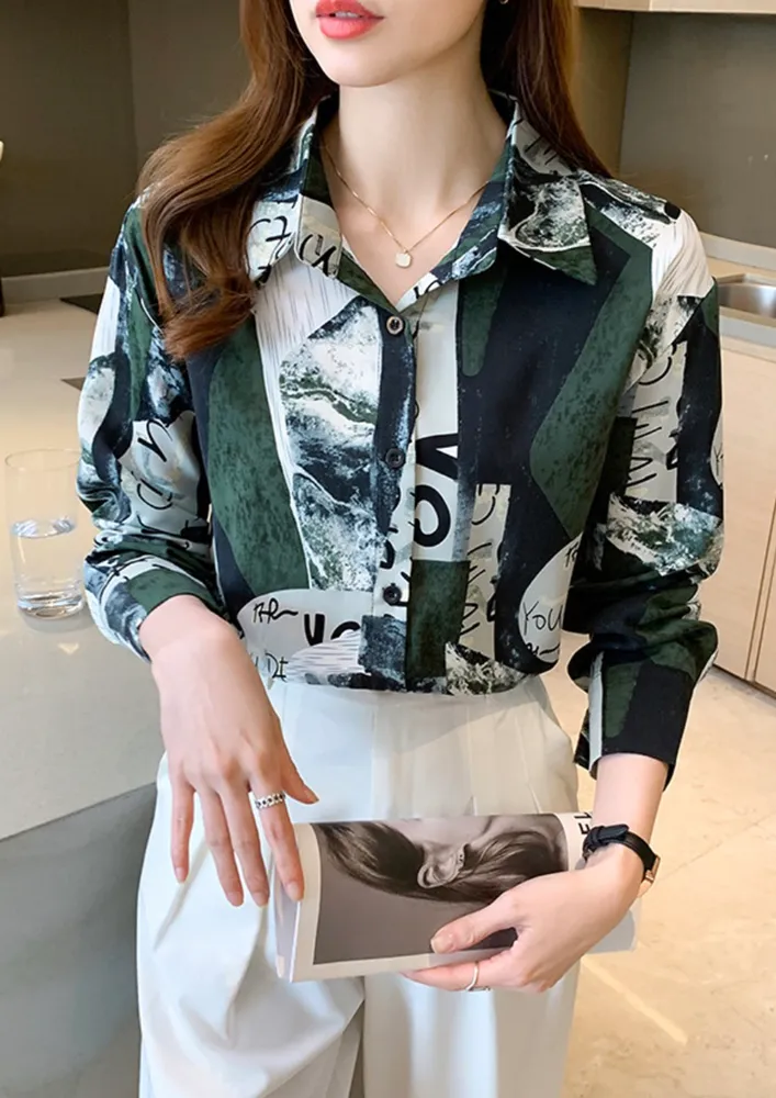 WESTERN PRINT GREEN CASUAL SHIRT