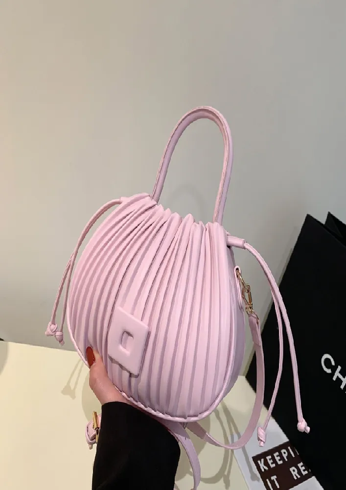 PINK PLEATED SINGLE HANDLE BUCKET BAG