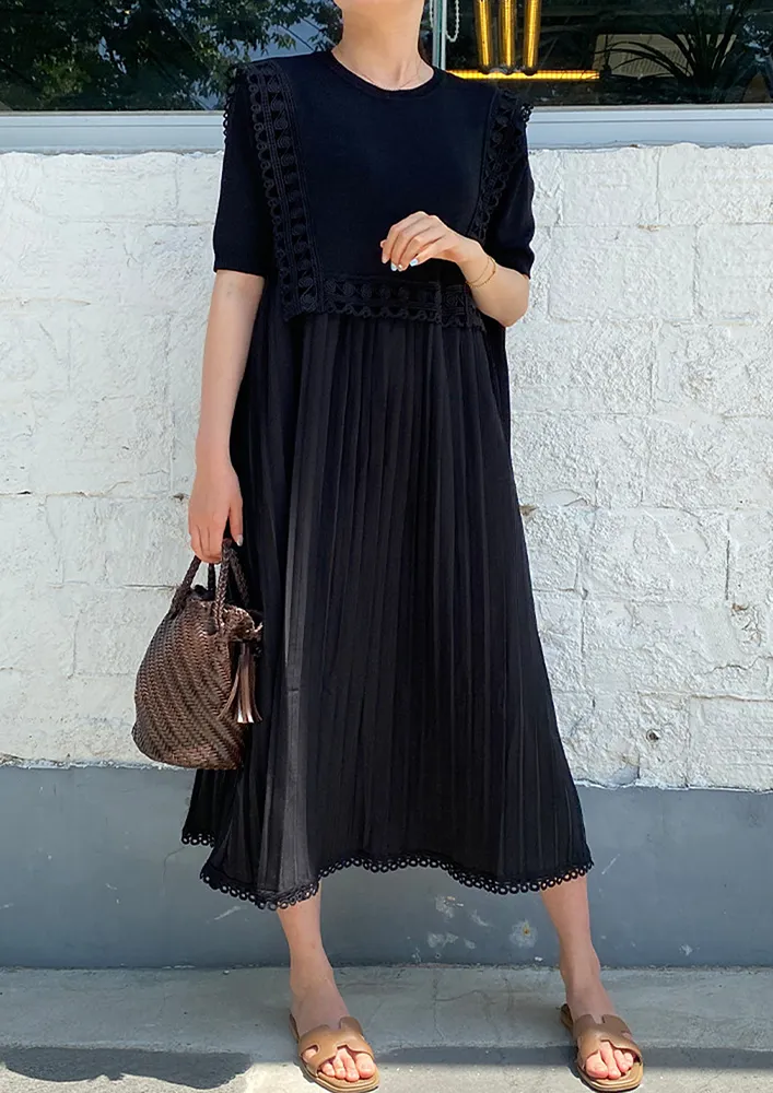 BLACK HOLLOW-LACE KOREAN MIDI DRESS