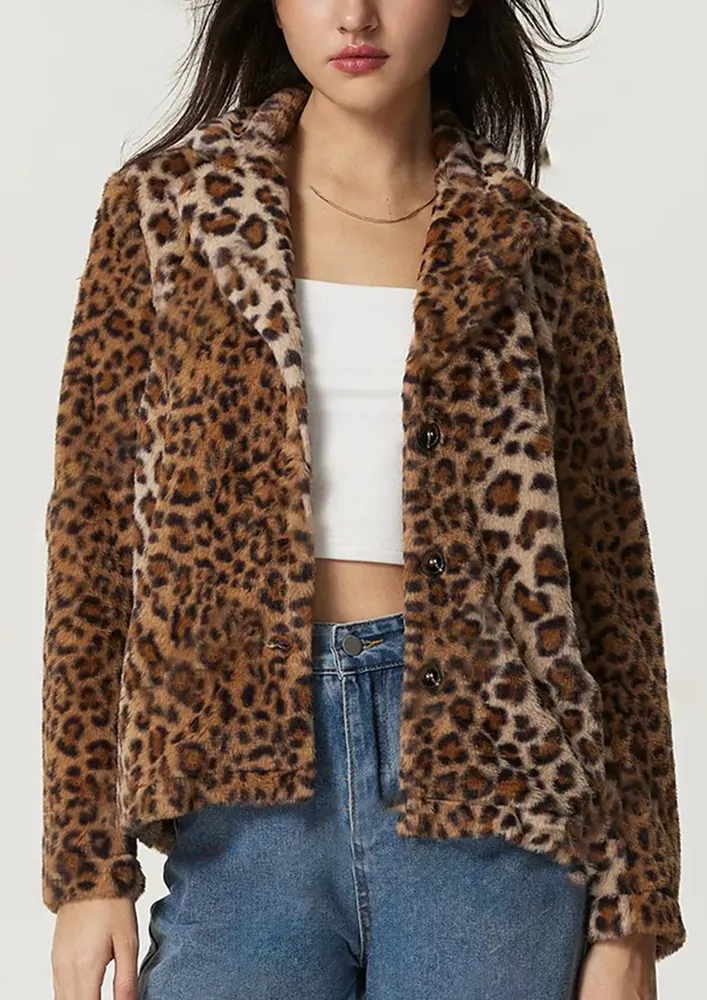 Animal Pattern Lapel Collar Jacket