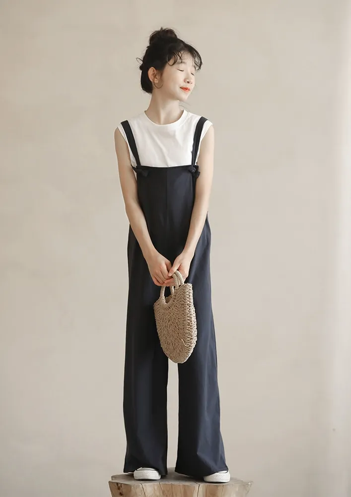 Girls Deep Blue Cotton-blend Dungaree