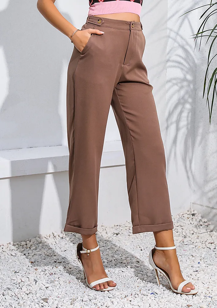 DARK BROWN CALF-LENGTH TROUSER