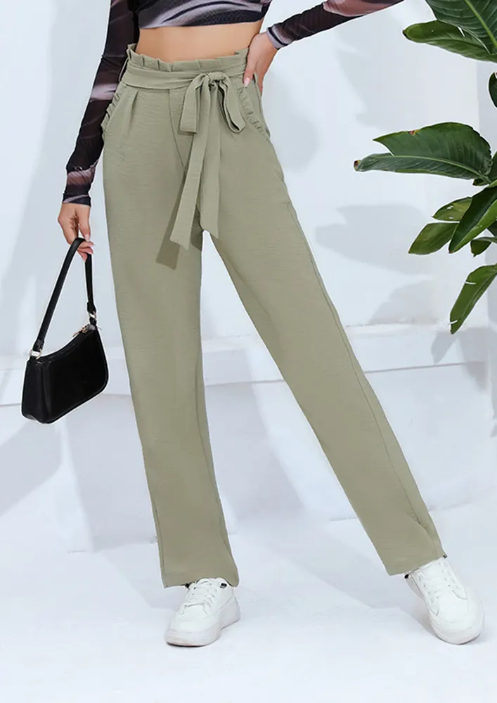 Green Crinkle-effect Trousers