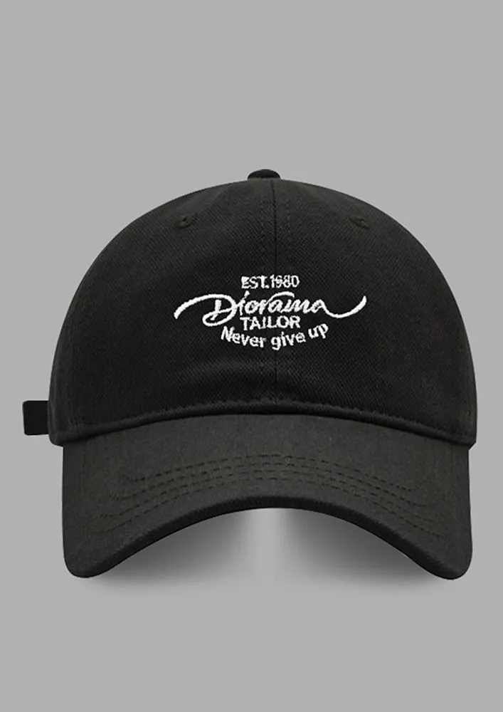 SLOGAN EMBROIDEREY BLACK COTTON CAP