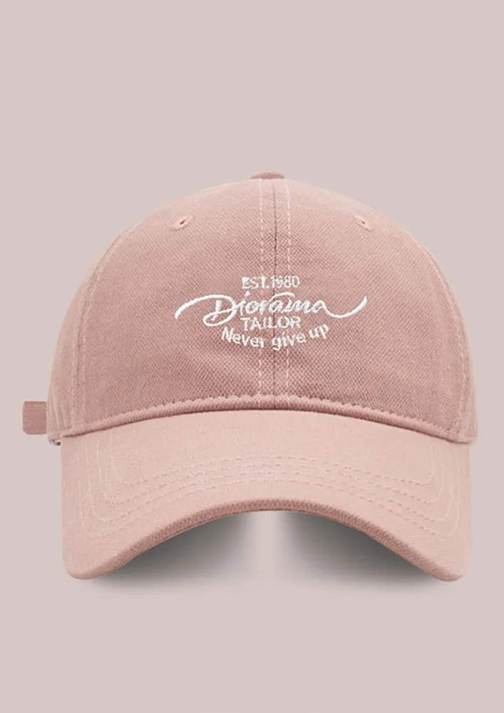 SLOGAN EMBROIDEREY PINK COTTON CAP