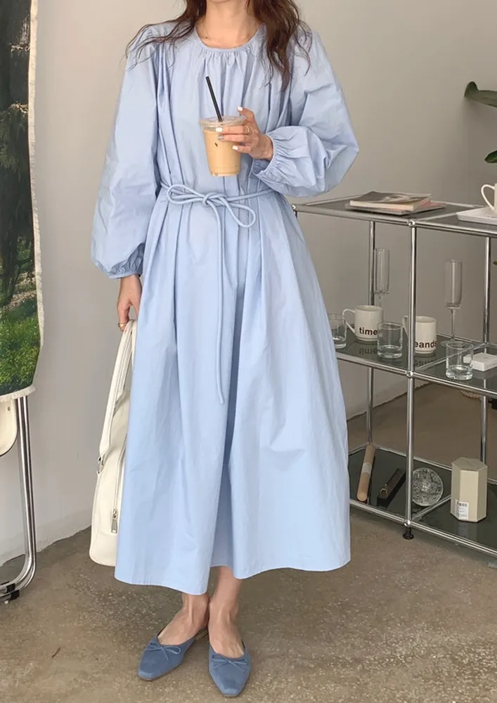 Blue Crew Neck Free Size Dress