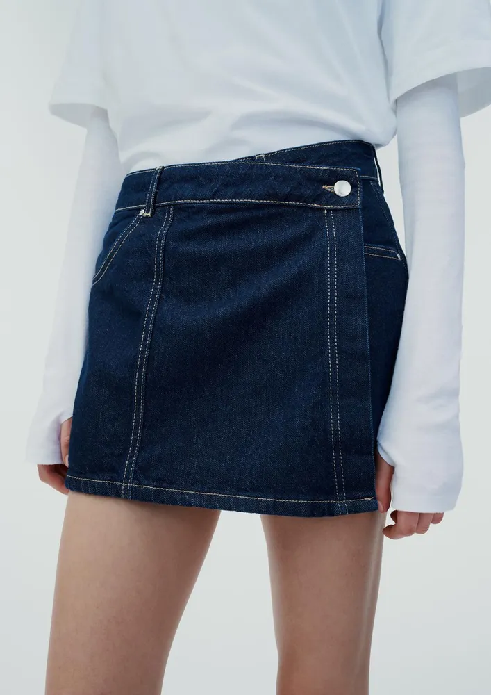 Contrast Stitch Deep Blue Denim Skort