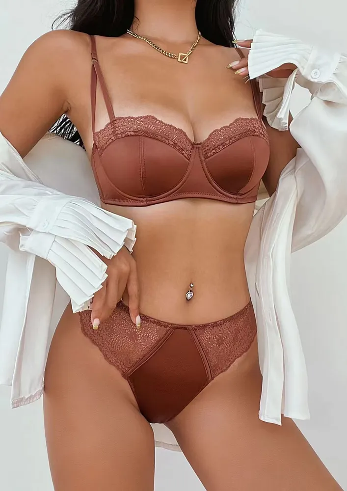 SATIN LACE ROSE GOLD LINGERIE SET