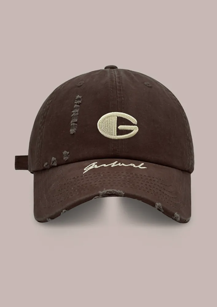 DISTRESSED BROWN COTTON TWILL CAP