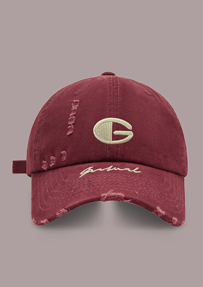 DISTRESSED RED COTTON TWILL CAP