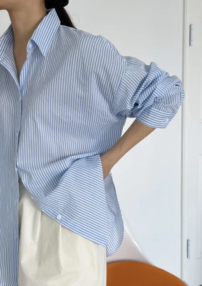 Stripe Pattern Blue Free Size Shirt