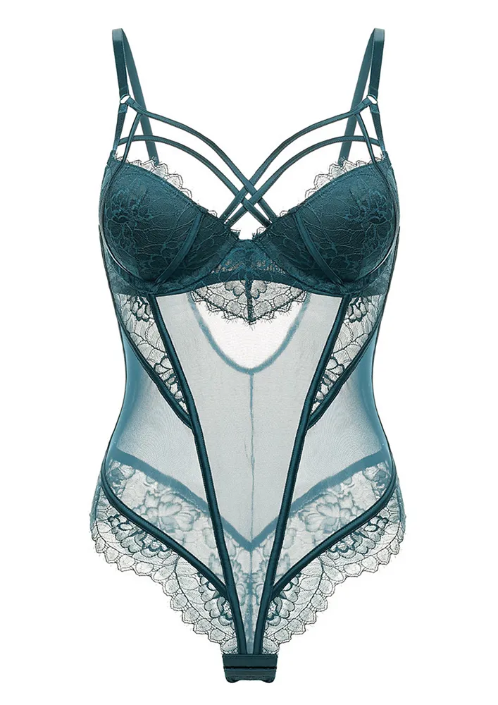 Polyamide Blend Dark Green Sheer Thong Body