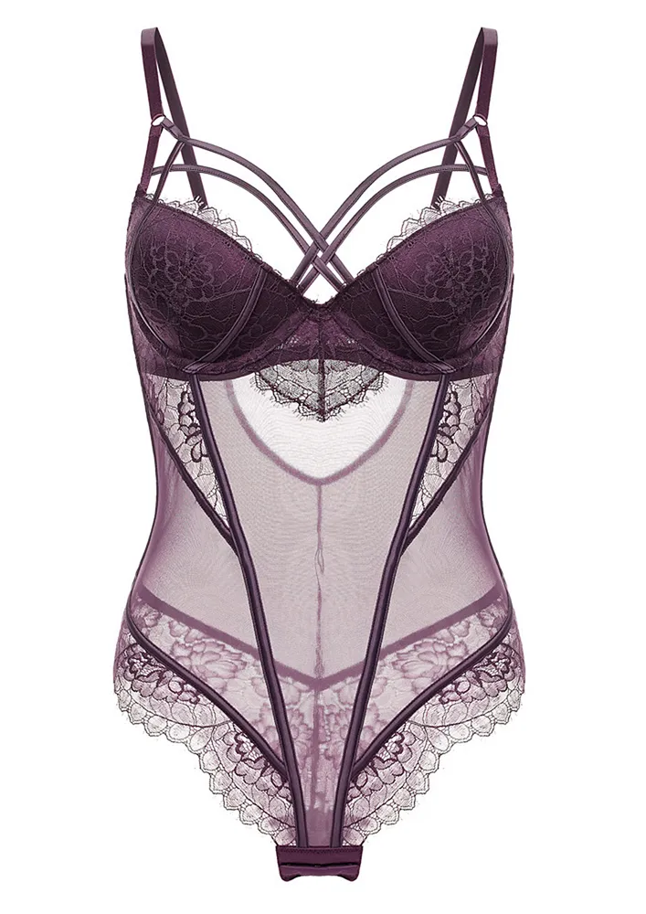 Polyamide Blend Purple Sheer Thong Body