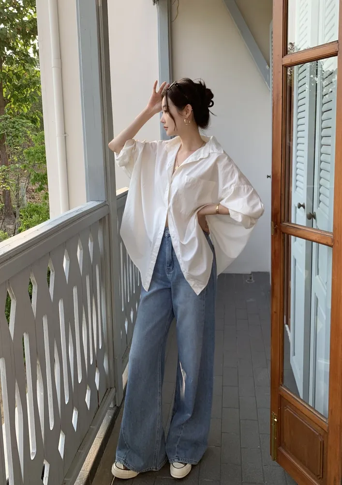 Free Size White Button-up Shirt