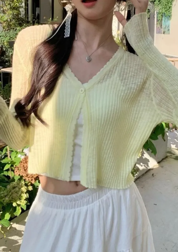 Yellow Fs Scallop-edge Light Cardigan