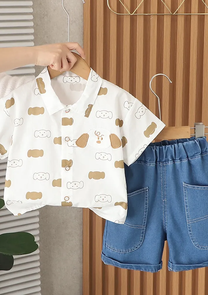 Boys Brown Novelty Pattern Shirt With Shorts