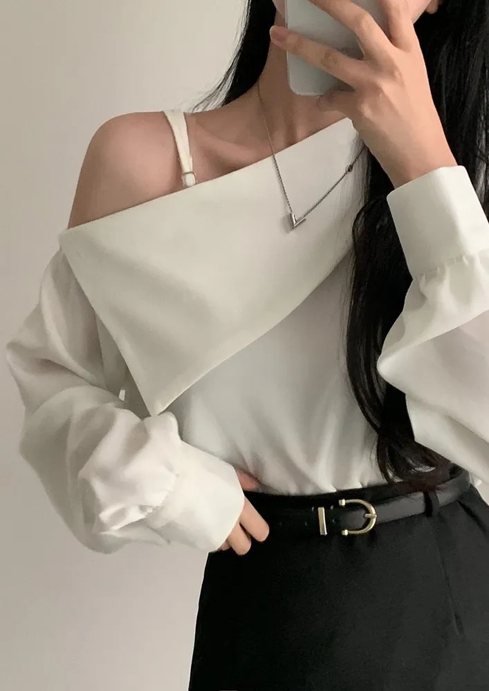 Fs White Fold-over Asymmetric Blouse