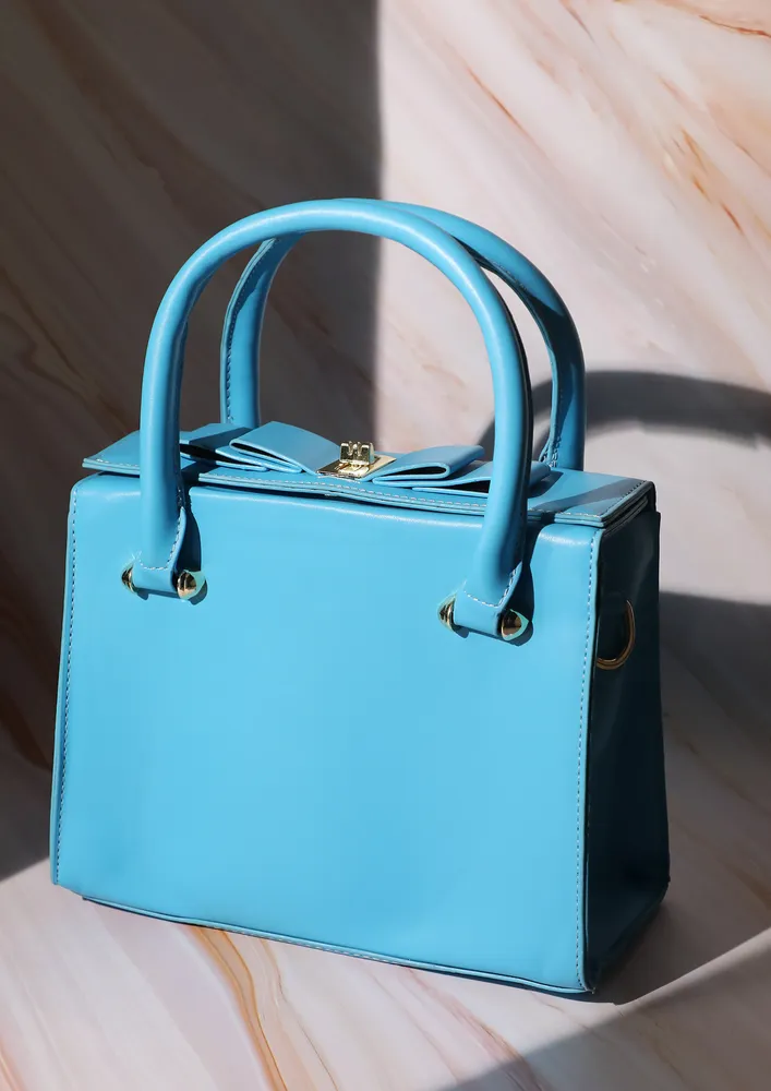 SQUARE DOUBLE-HANDLE BLUE HANDBAG