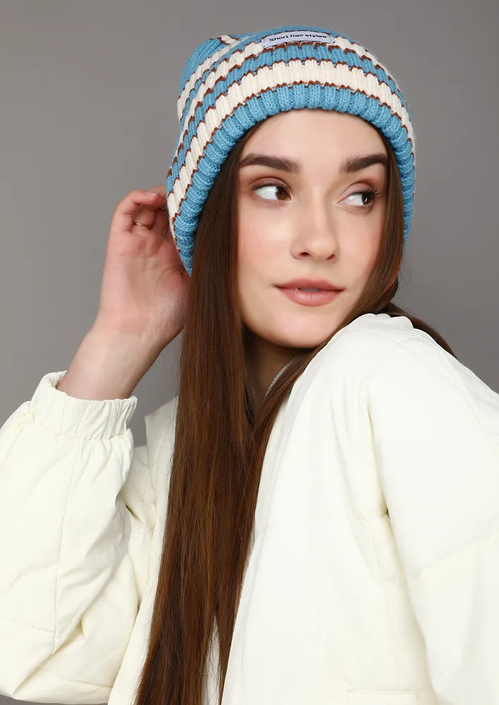 PRETTY KNITS BLUE BEANIE