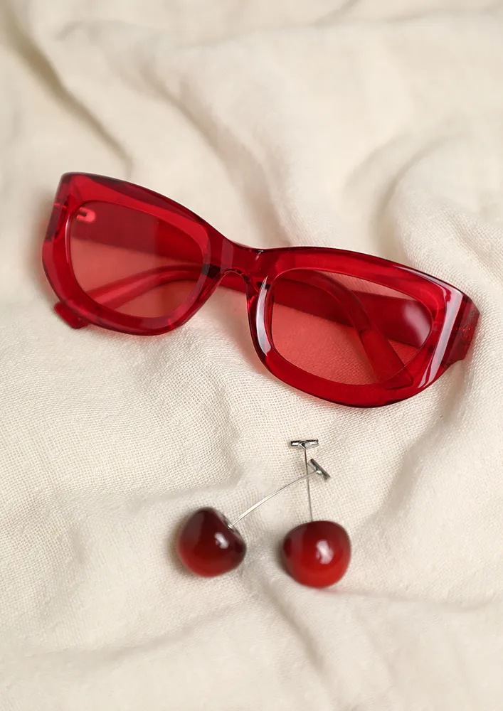 RED VINTAGE RECTANGULAR SUNGLASSES