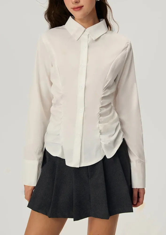 White Gathered Detail Shirt