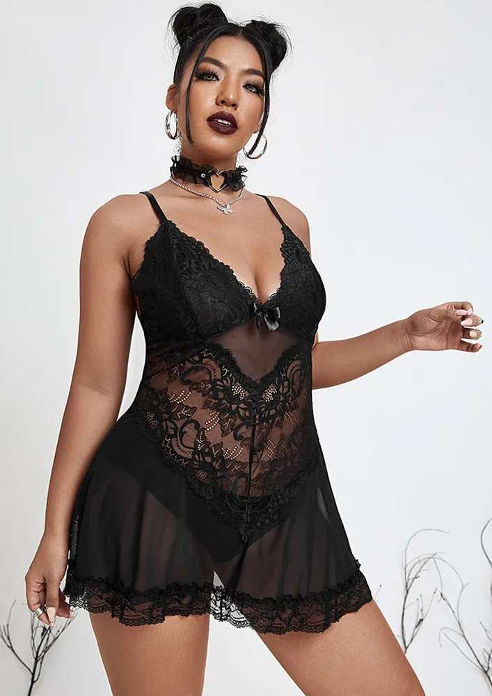 Plus Size Black Short Night Slip With Briefs