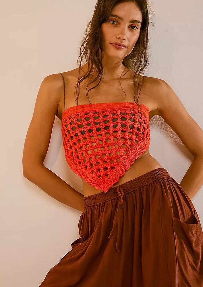 Fs Orange Openwork Crochet Tube Top