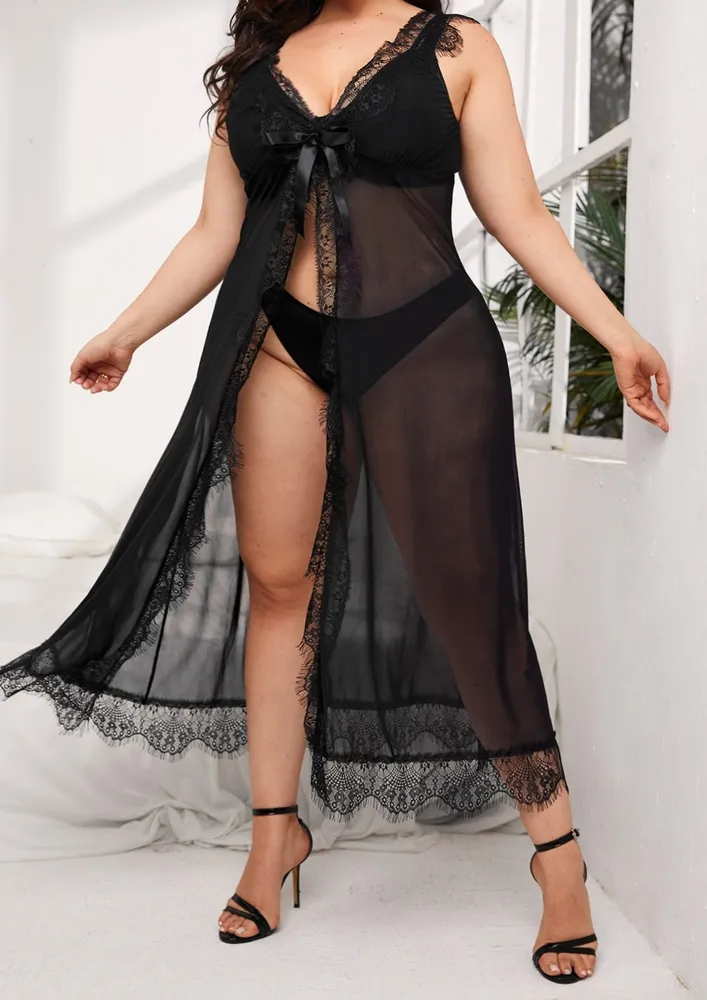 Black Sheer Plus Size Nightdress W/ Bikini Briefs