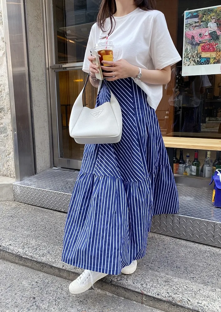 Dark Blue Stripe Pattern Fs Maxi Skirt
