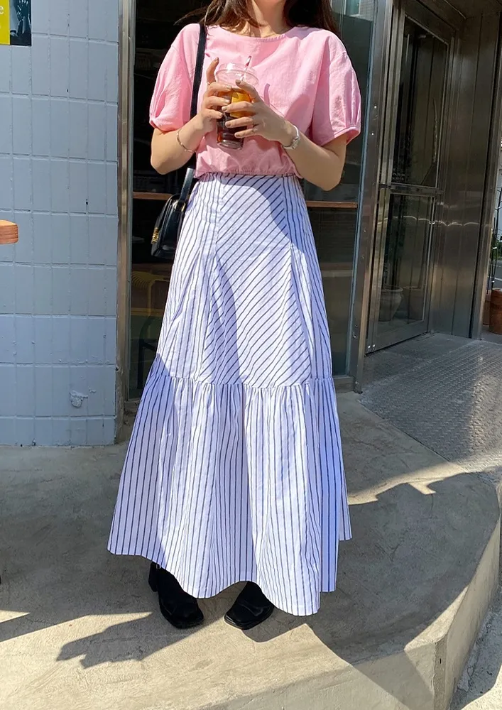 White Stripe Pattern Fs Maxi Skirt
