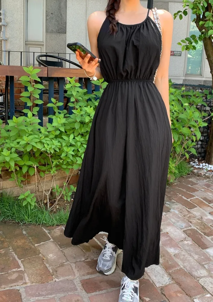 Black Free Size Maxi Blouson Dress