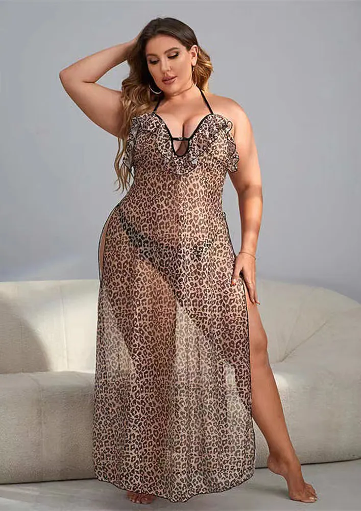 Animal Print Plus Size Nightdress W/ Briefs