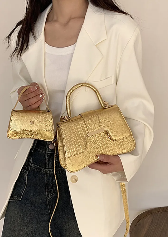 EMBOSSED SINGLE-HANDLE PU GOLDEN CROSSBODY BAG