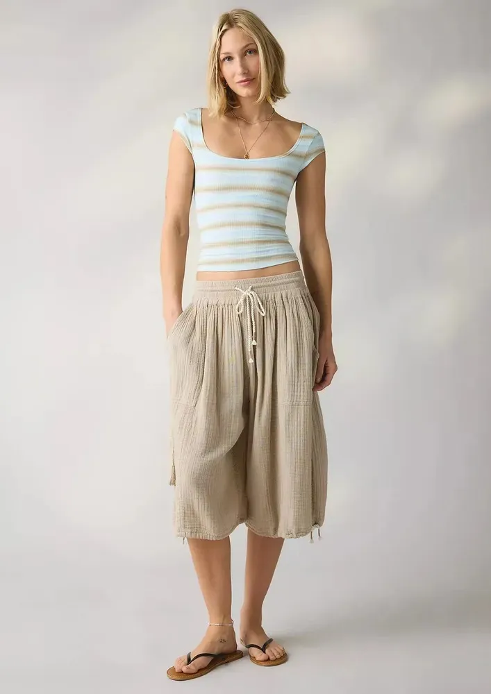 Blue Square Neck Cap Sleeve Top