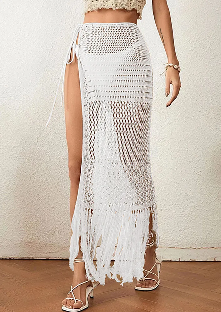 Fs Opework Fringe-hem White Sarong Skirt