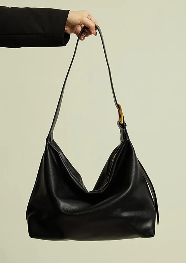 BLACK PU LEATHER GEOMETRIC SHOULDER BAG