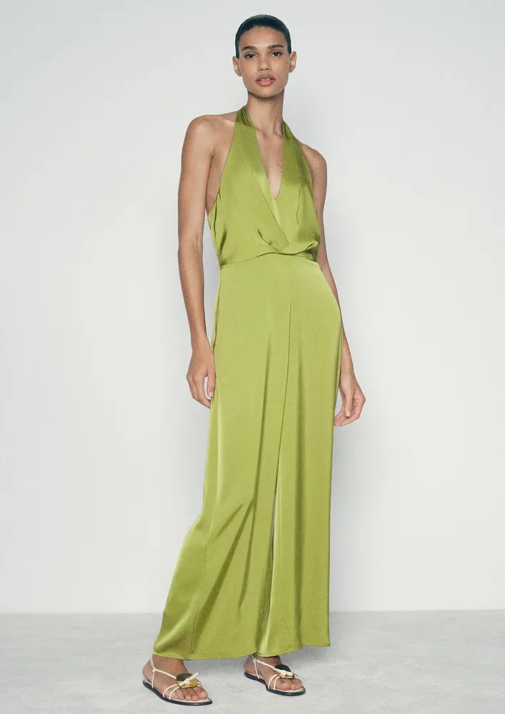 Green Backless Halter Jumpsuit
