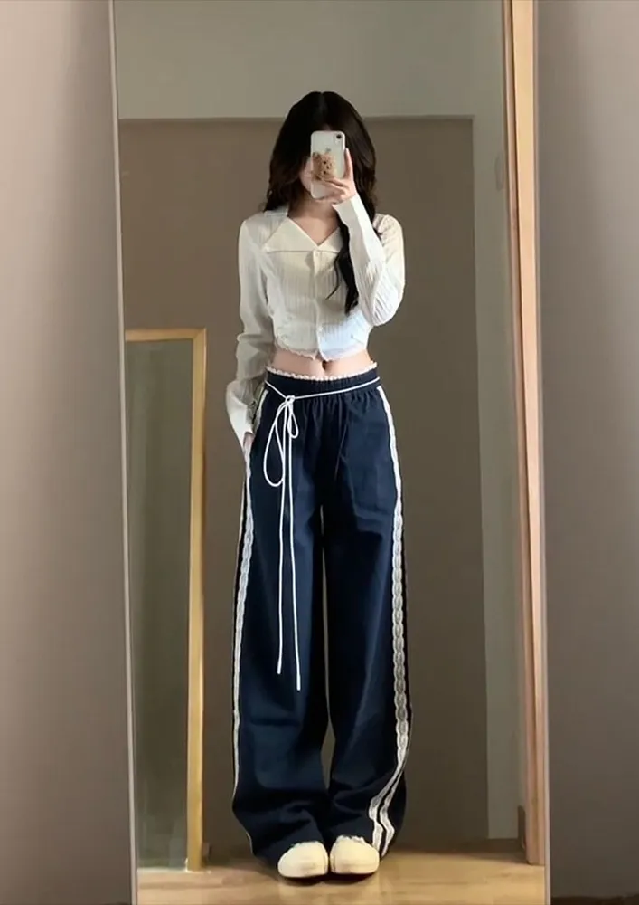 Pull-on Side-striped Blue Pants