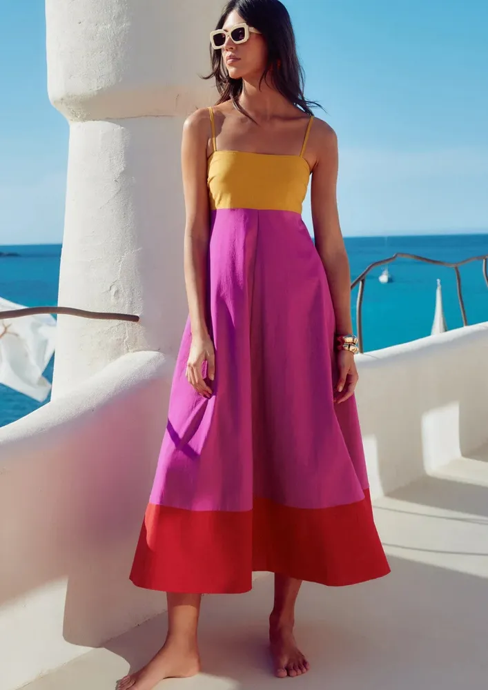 Colourblock Pattern Empire Maxi Dress