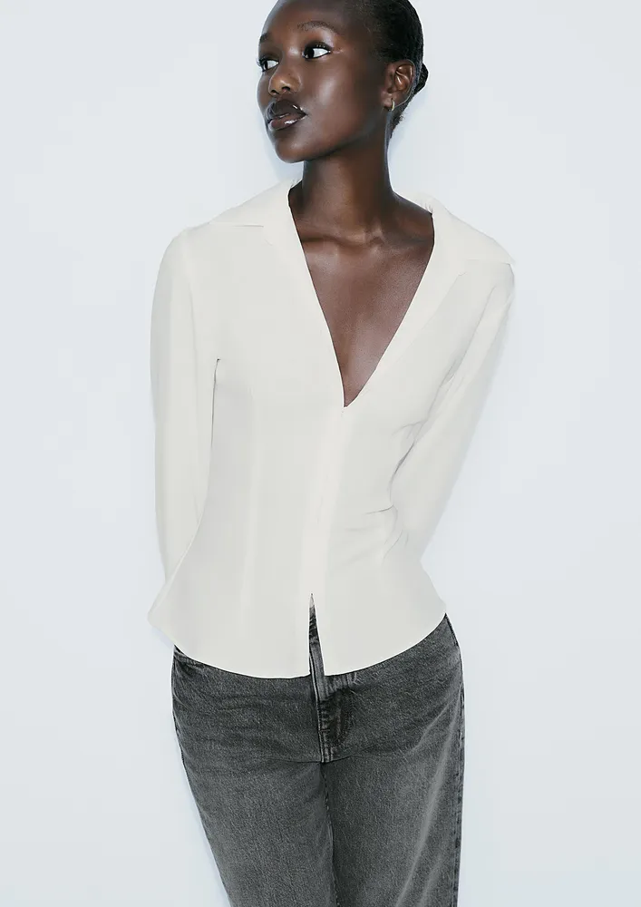 White Hook-and-eye Front Shirt