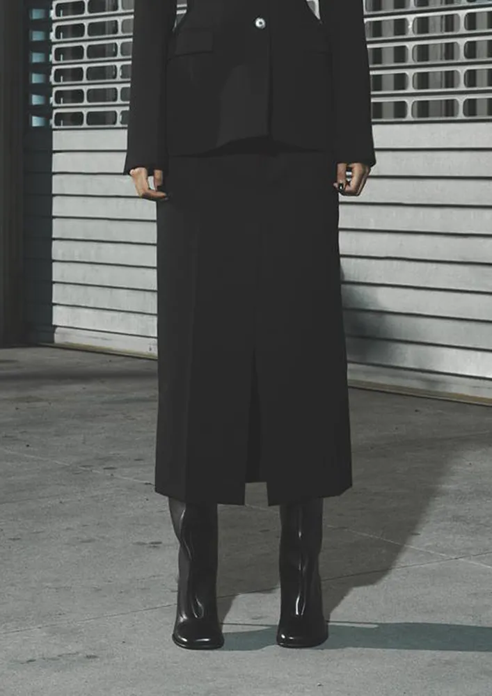Black Polyester Pencil Suit Skirt