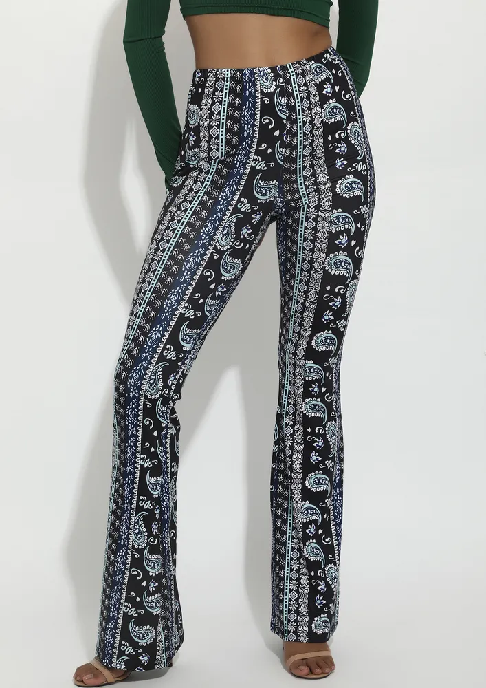 PRINTED BLACK CASUAL FLARED PANTS