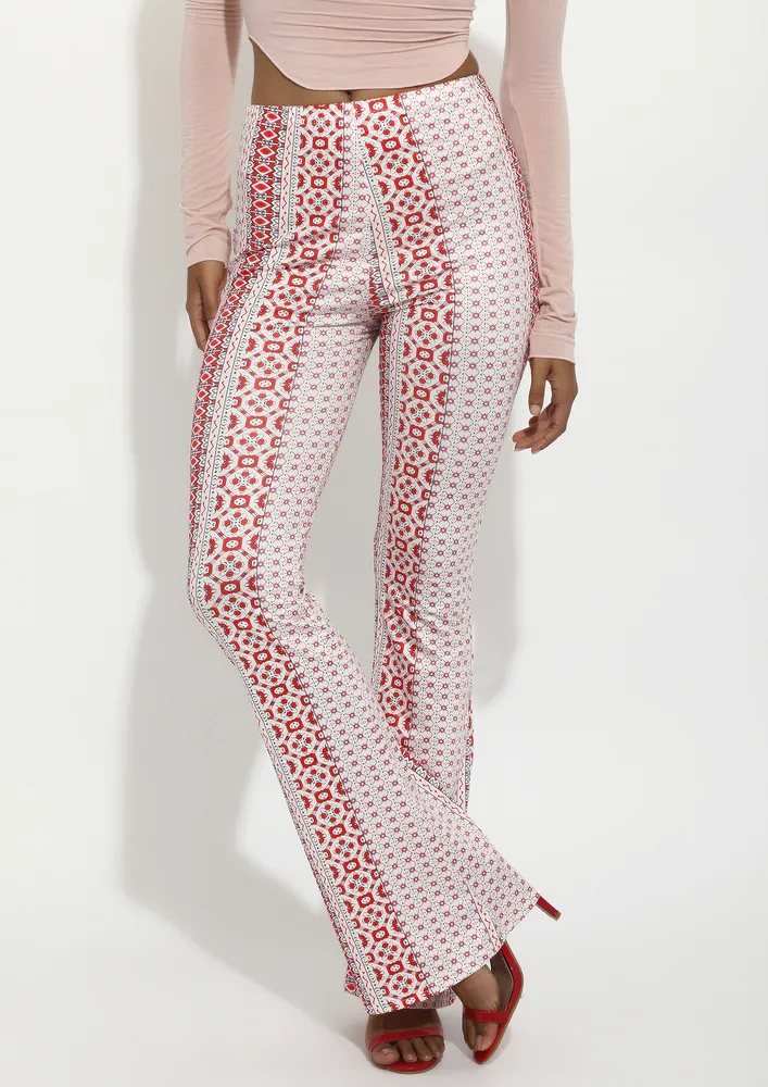 PRINTED PINK CASUAL FLARED PANTS