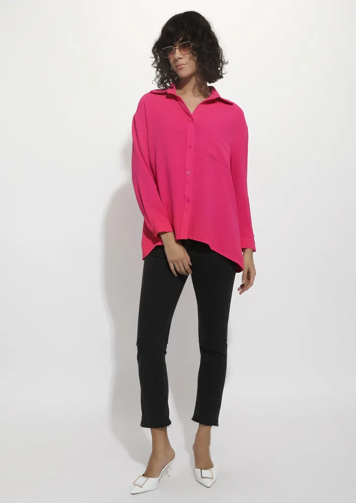 CASUAL LOOSE FIT ROSE RED SHIRT