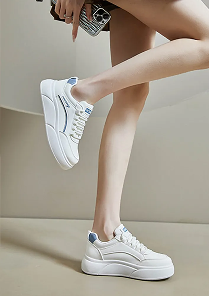 CONTRAST BLUE IMITATION LEATHER TRAINERS