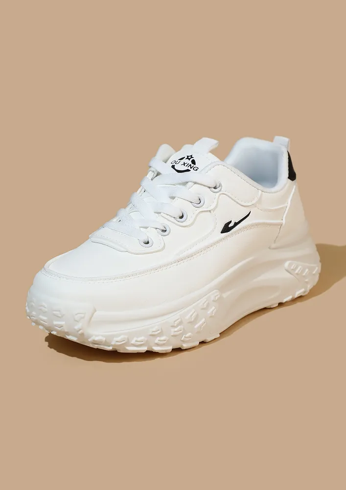 CONTRAST WHITE ROUNDED TOE SNEAKERS