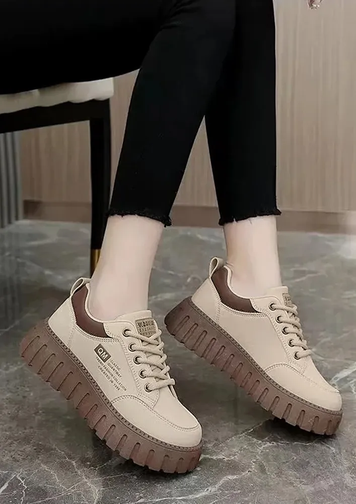 KHAKI COLOURBLOCK PLATFORM TRAINERS