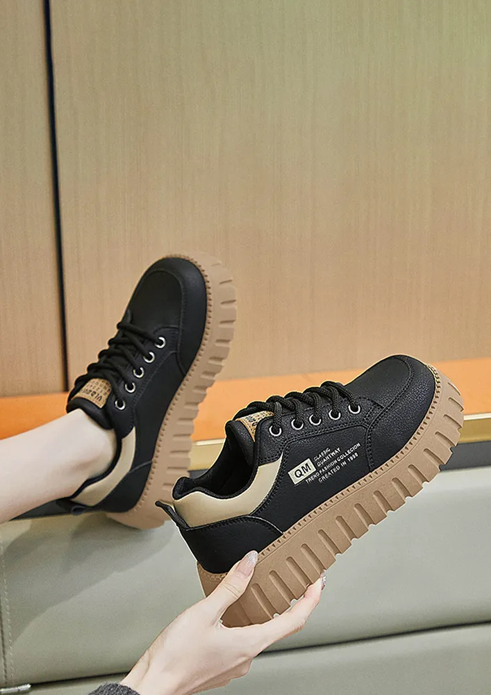 BLACK COLOURBLOCK PLATFORM TRAINERS