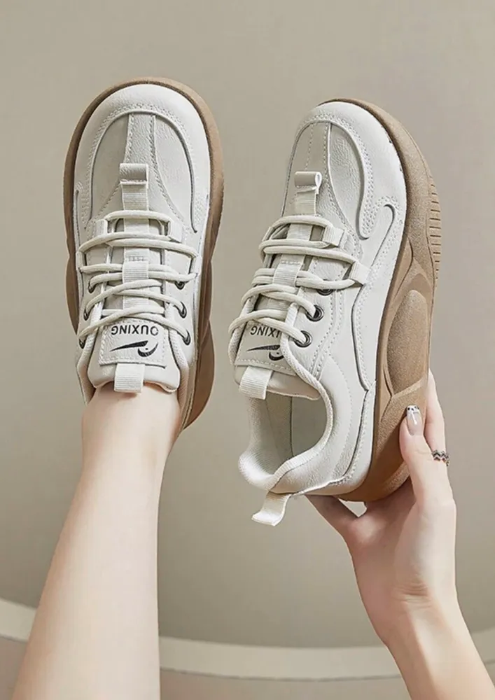 BEIGE CHUNKY CONTRAST OUTSOLE SNEAKERS